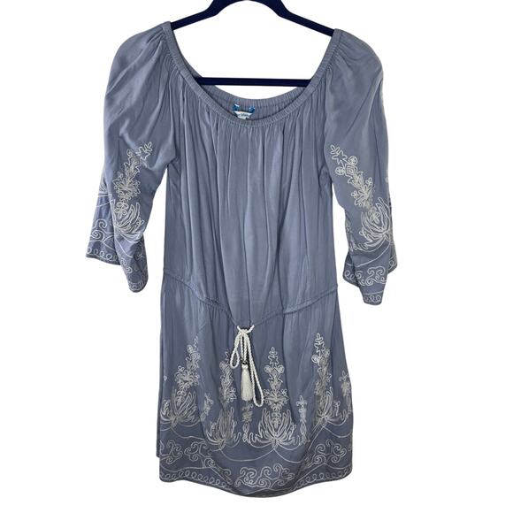 Blue Island Blue and White Embroidered Off Shoulder Dress Size Small - Picture 1 of 7